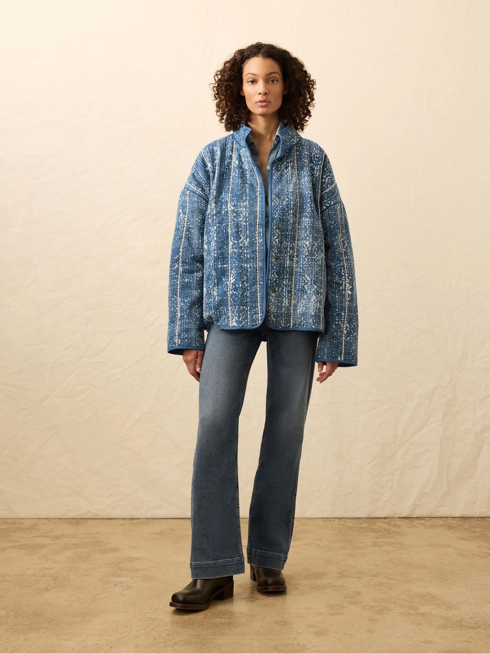 Faherty Blue Patterned Quilted Patchwork Jacket - Akola Blockprint